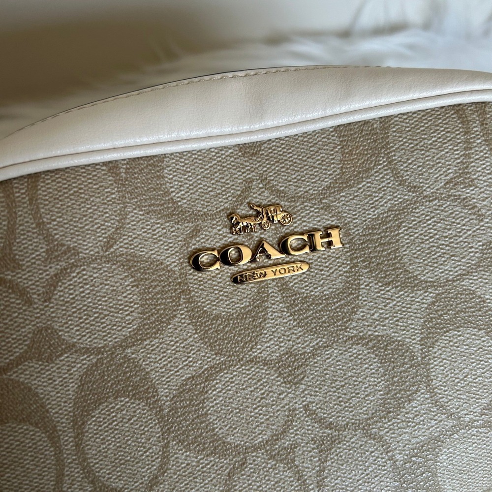 Coach Mini Jamie Light Khaki Chalk Signature Canvas Camera Bag Good - Picture 8 of 12